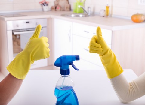Professional cleaner working in a Stockwell flat living room