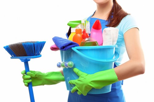 Experienced cleaner working in a Stockwell apartment building with shared access